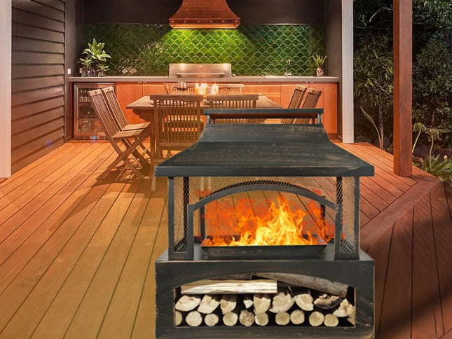 50000 BTU 37" Bronze Steel Wood Burning Rectangular Pagoda With Cover