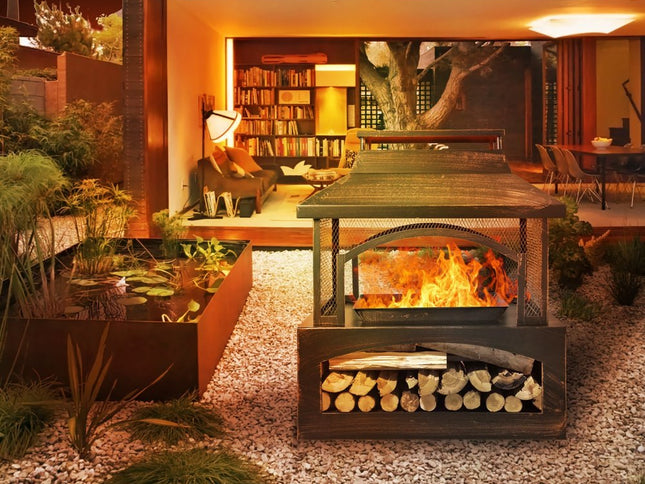 50000 BTU 37" Bronze Steel Wood Burning Rectangular Fire Pit With Cover