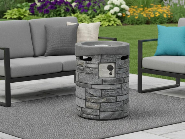 32000 BTU 26" Gray Magnesium Oxide Propane Round Fire Column With Cover