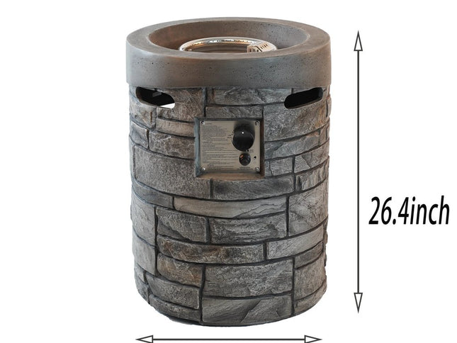 32000 BTU 26" Gray Magnesium Oxide Propane Round Fire Pit With Cover
