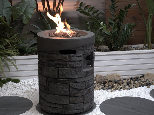 32000 BTU 26" Gray Magnesium Oxide Propane Round Fire Pit With Cover