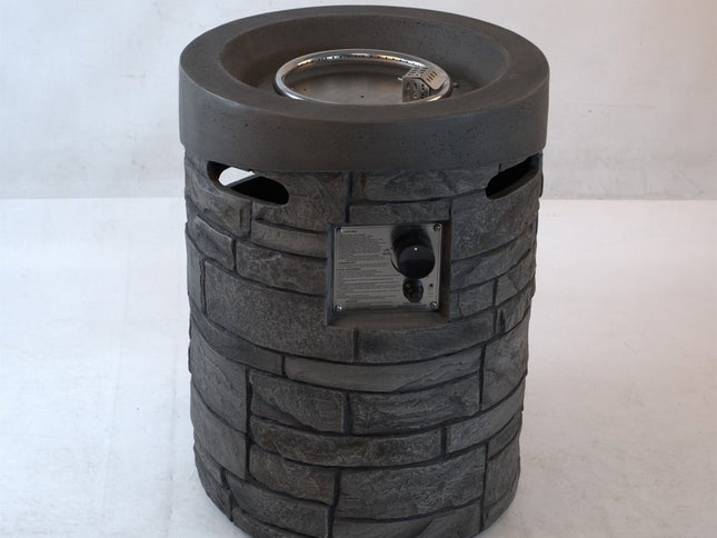 32000 BTU 26" Gray Magnesium Oxide Propane Round Fire Column With Cover