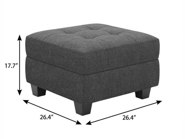26" Beige and Black Velvet Tufted Storage Ottoman