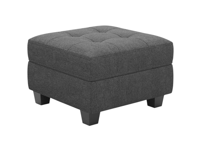 26" Gray and Black Solid Wood and Linen Tufted Storage Ottoman