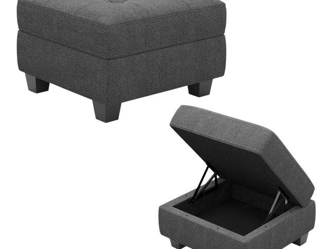 26" Beige and Black Velvet Tufted Storage Ottoman