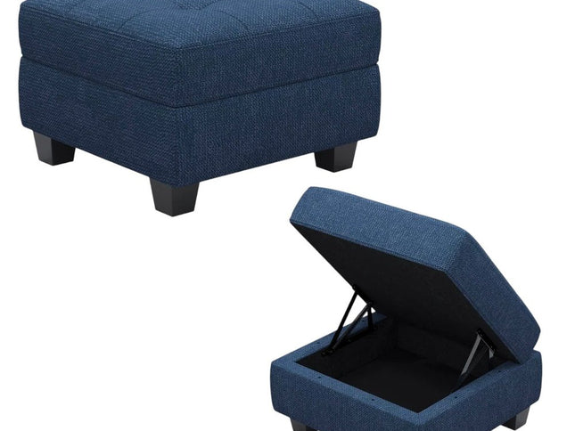 26" Gray and Black Solid Wood and Linen Tufted Storage Ottoman