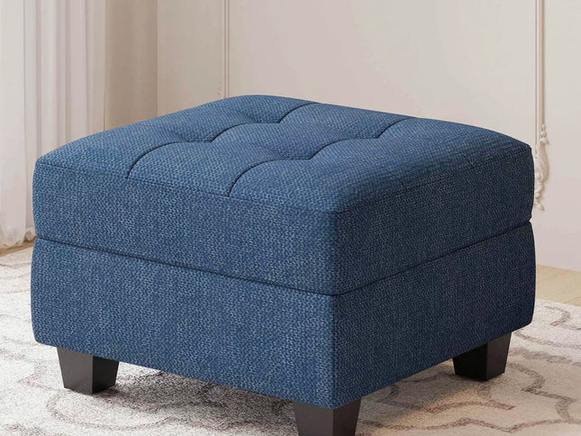 26" Gray and Black Solid Wood and Linen Tufted Storage Ottoman