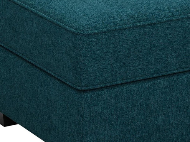 26" Teal Blue and Black Solid Wood and Microfiber Storage Ottoman