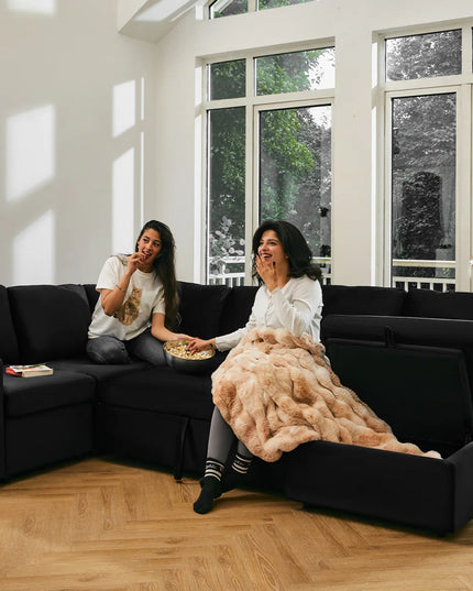 30" Blue and Black Velvet Storage Ottoman