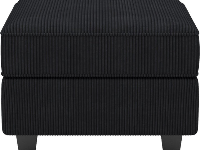 26" Teal Blue and Black Solid Wood and Microfiber Storage Ottoman