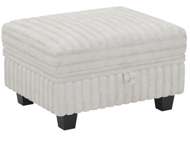 30" Beige and Black Faux Fur Storage Ottoman