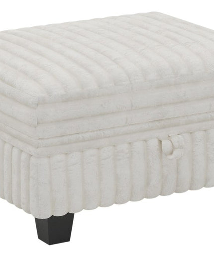 30" Beige and Black Faux Fur Storage Ottoman