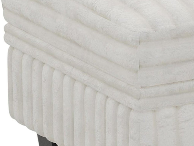 30" Beige and Black Faux Fur Storage Ottoman