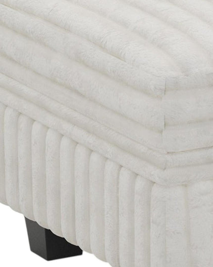 30" Beige and Black Faux Fur Storage Ottoman