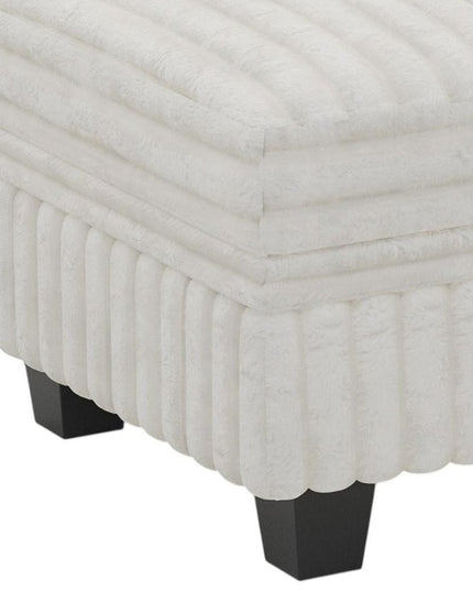 30" Beige and Black Faux Fur Storage Ottoman