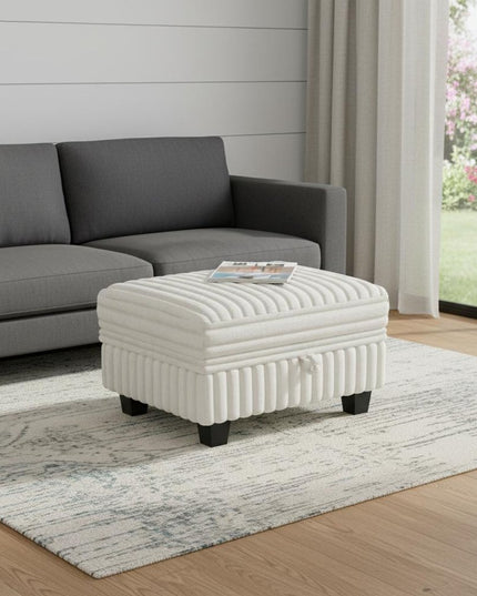 30" Beige and Black Faux Fur Storage Ottoman