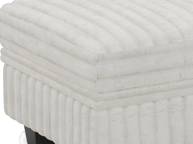 30" Beige and Black Faux Fur Storage Ottoman