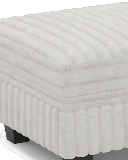 30" Beige and Black Faux Fur Storage Ottoman