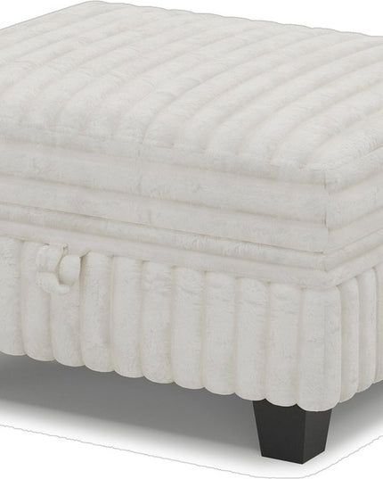 30" Beige and Black Faux Fur Storage Ottoman