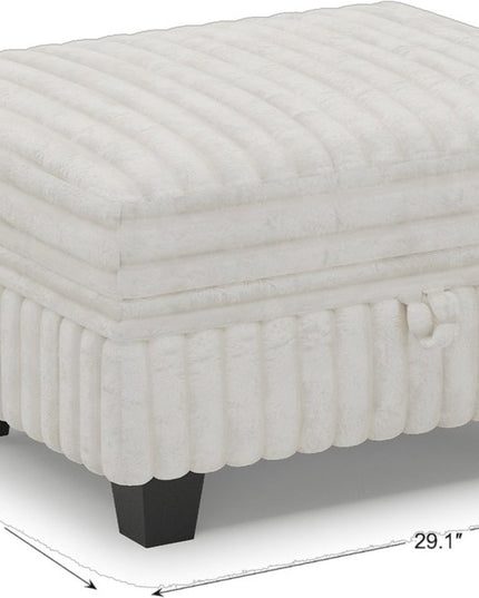 30" Beige and Black Faux Fur Storage Ottoman