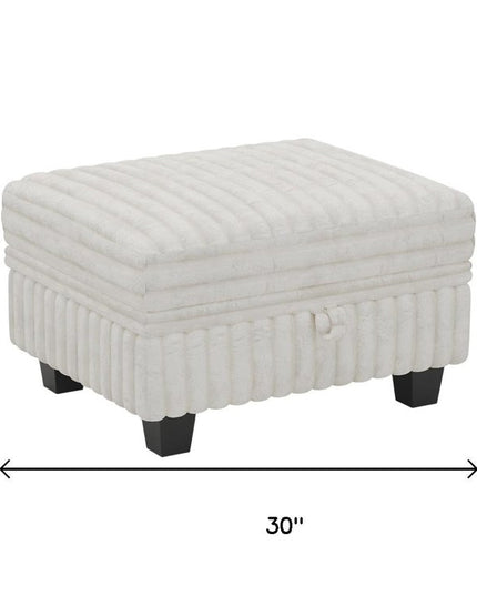 30" Beige and Black Faux Fur Storage Ottoman