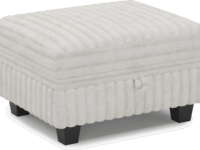 30" Beige and Black Faux Fur Storage Ottoman