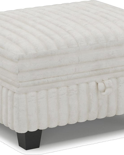 30" Beige and Black Faux Fur Storage Ottoman