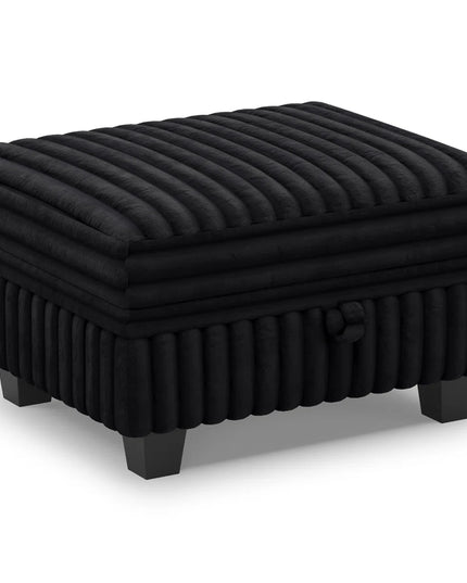 30" Beige and Black Faux Fur Storage Ottoman