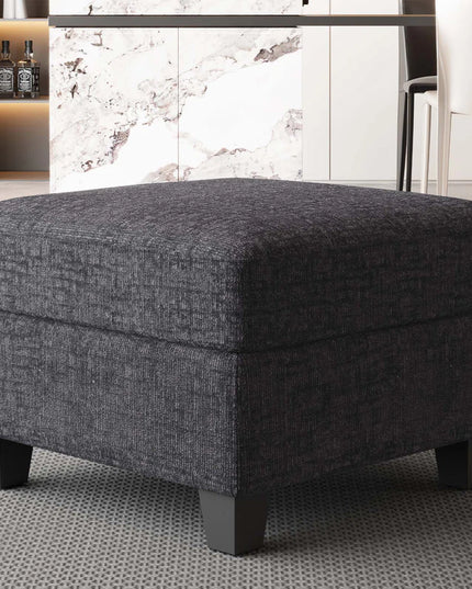 26" Gray and Black Chenille Storage Ottoman
