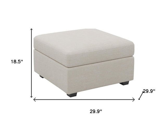 30" Beige and Black Chenille Storage Ottoman