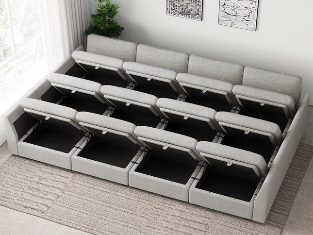 30" Beige and Black Chenille Storage Ottoman