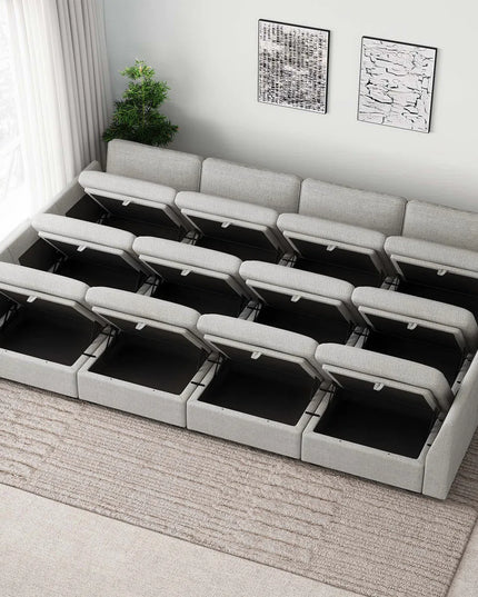 30" Beige and Black Chenille Storage Ottoman