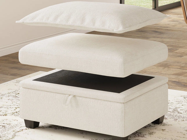 30" Gray and Black Chenille Storage Ottoman