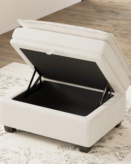 30" Beige and Black Chenille Storage Ottoman