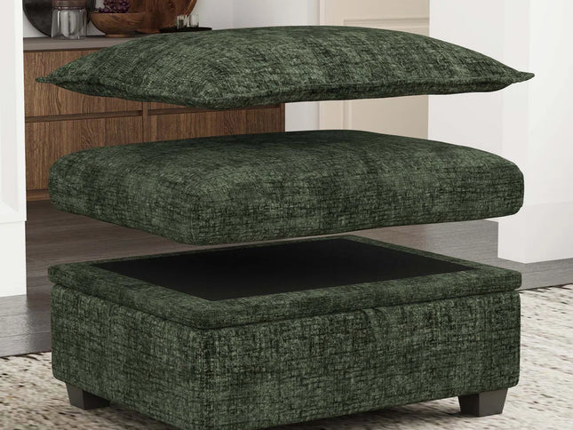 30" Gray and Black Chenille Storage Ottoman