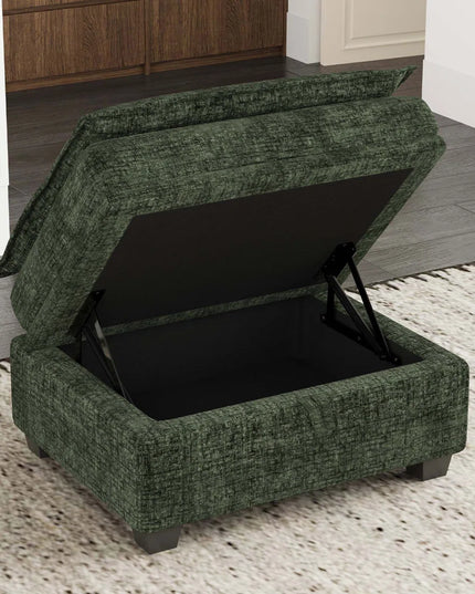 30" Beige and Black Chenille Storage Ottoman