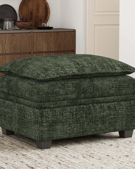 30" Beige and Black Chenille Storage Ottoman