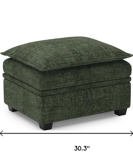 30" Beige and Black Chenille Storage Ottoman