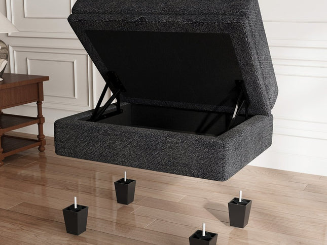 29" Gray and Black Chenille Storage Ottoman