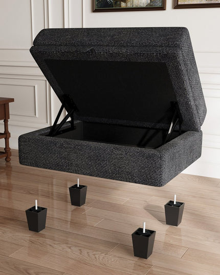 29" Gray and Black Chenille Storage Ottoman