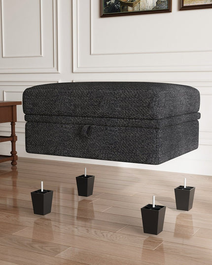 29" Gray and Black Chenille Storage Ottoman