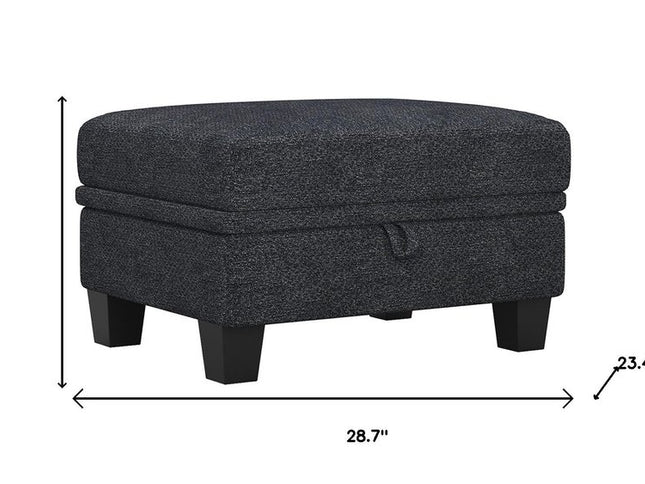 29" Gray and Black Chenille Storage Ottoman