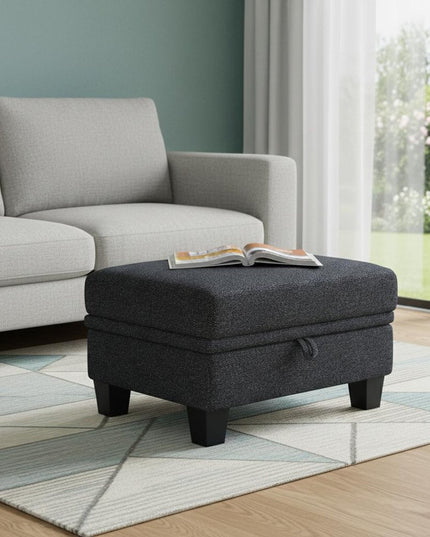 29" Gray and Black Chenille Storage Ottoman