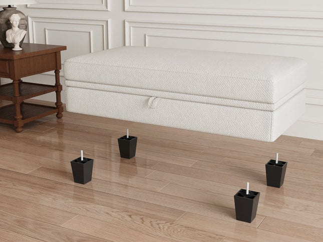 46" Beige and Black Chenille Storage Ottoman