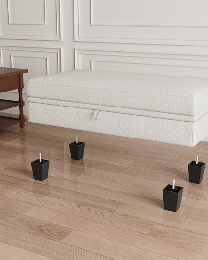 46" Beige and Black Chenille Storage Ottoman