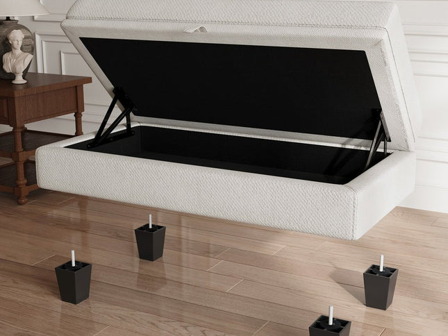 46" Beige and Black Chenille Storage Ottoman