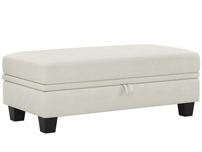 46" Beige and Black Chenille Storage Ottoman