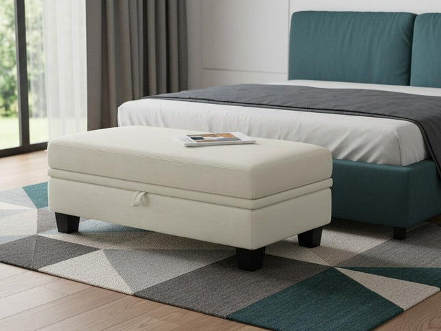 46" Light Gray and Black Chenille Storage Ottoman