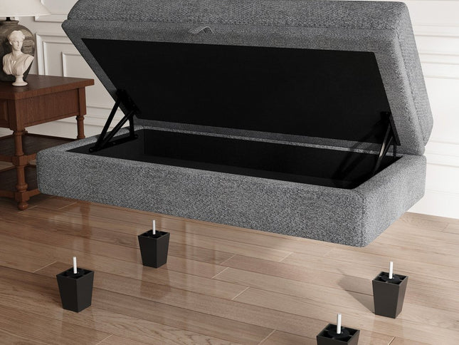 46" Light Gray and Black Chenille Storage Ottoman