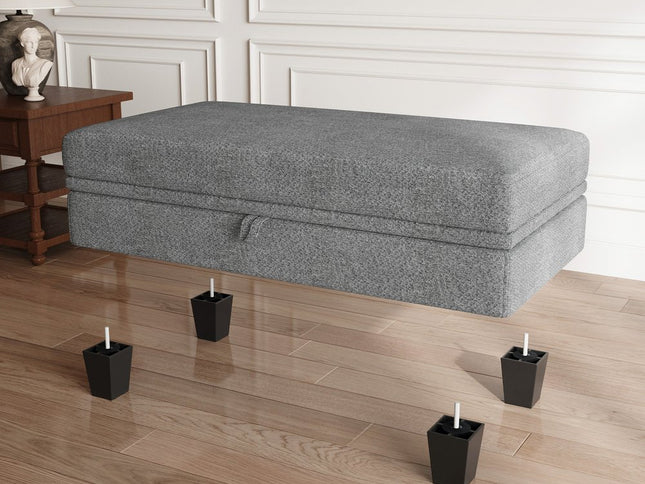 46" Beige and Black Chenille Storage Ottoman